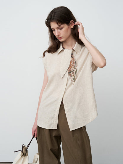 Tencel ramie bow tie sleeveless shirt