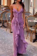 purple Ruffled Chiffon maxi Dress