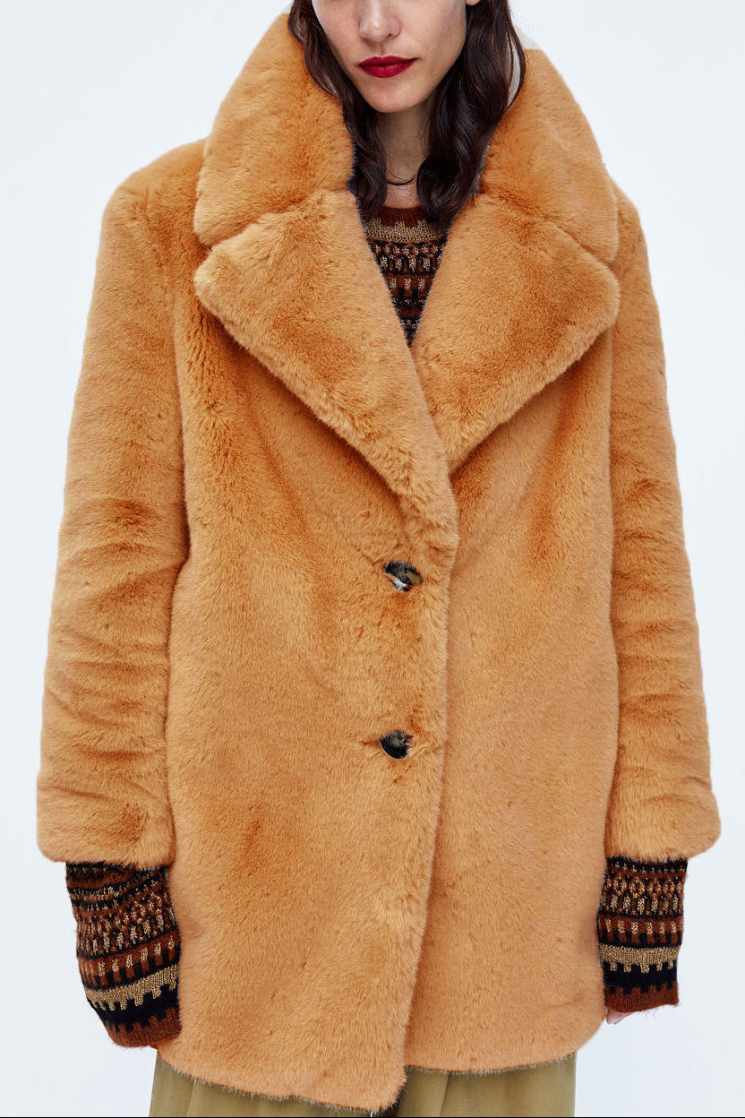 mid-length otter rabbit fur plush jacket