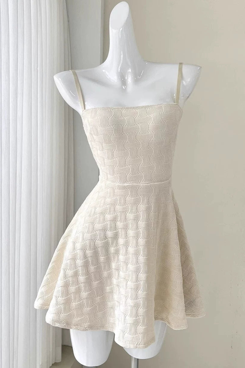 apricot off-shoulder cinched waist A-line mini dress