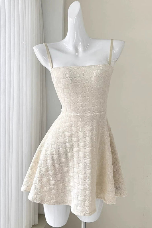 apricot off-shoulder cinched waist A-line mini dress