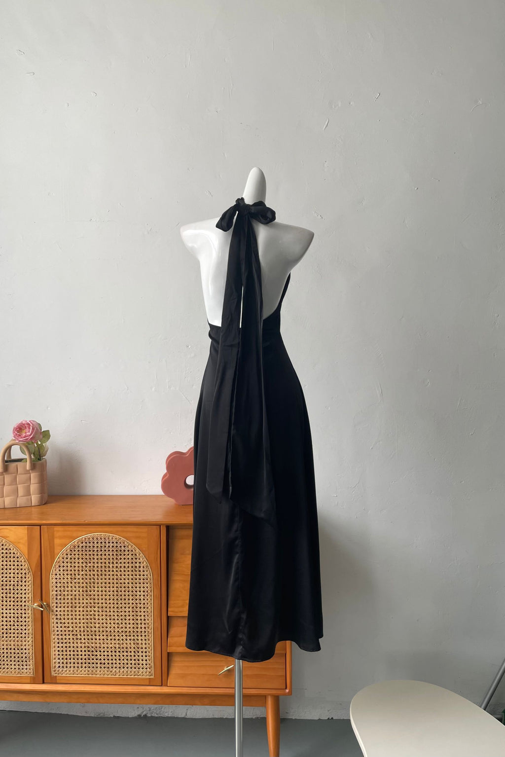 black halterneck off-the-shoulder dress