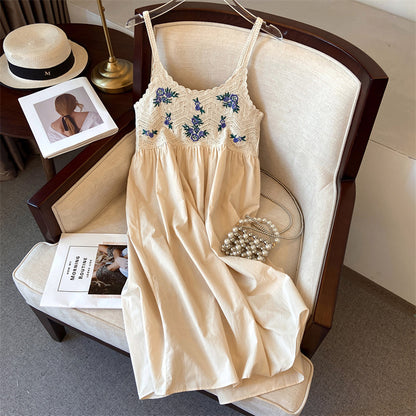 Hollow-out embroidered camisole midi dress