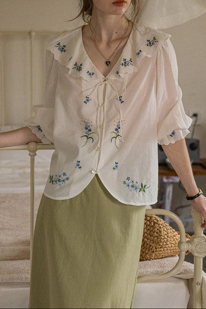 Retro floral ruffle shirt