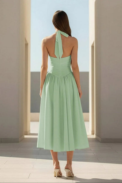 mint green Halter Strappy Backless midi Dress