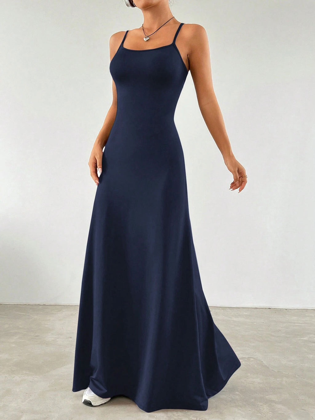 deirdre blue High-waisted halter-neck fitted maxi dress