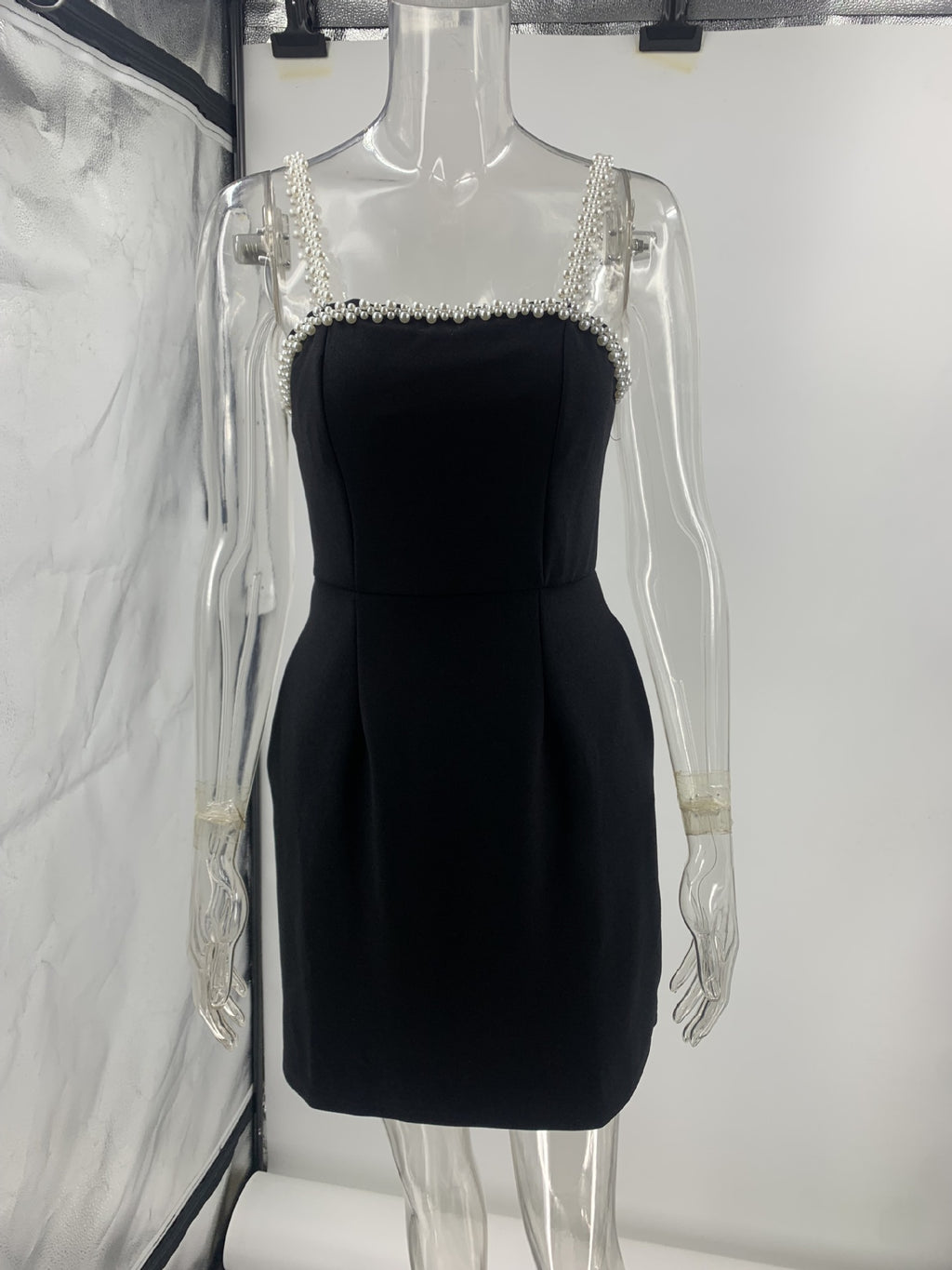 Black Beaded Mini Dress - Embellished Suspender Party Dress