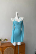 blue ruffled sleeve bandeau camisole dress