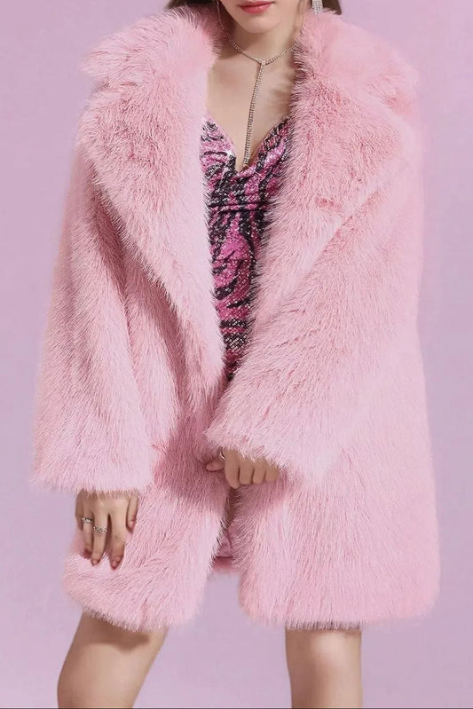 long-sleeved lapels imitation fur coat