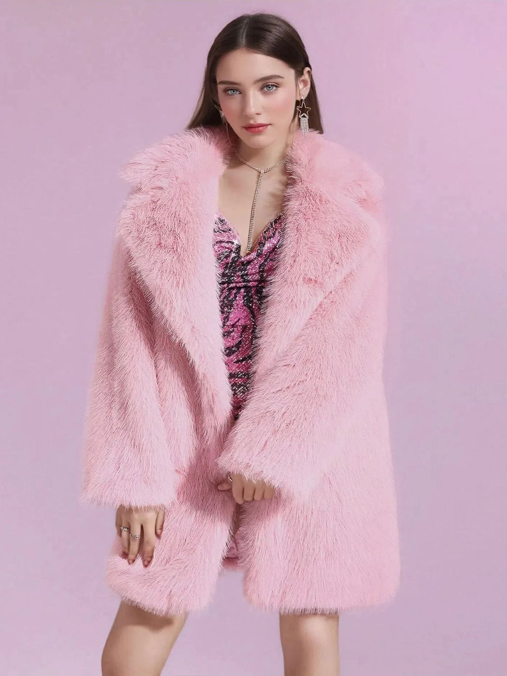 long-sleeved lapels imitation fur coat