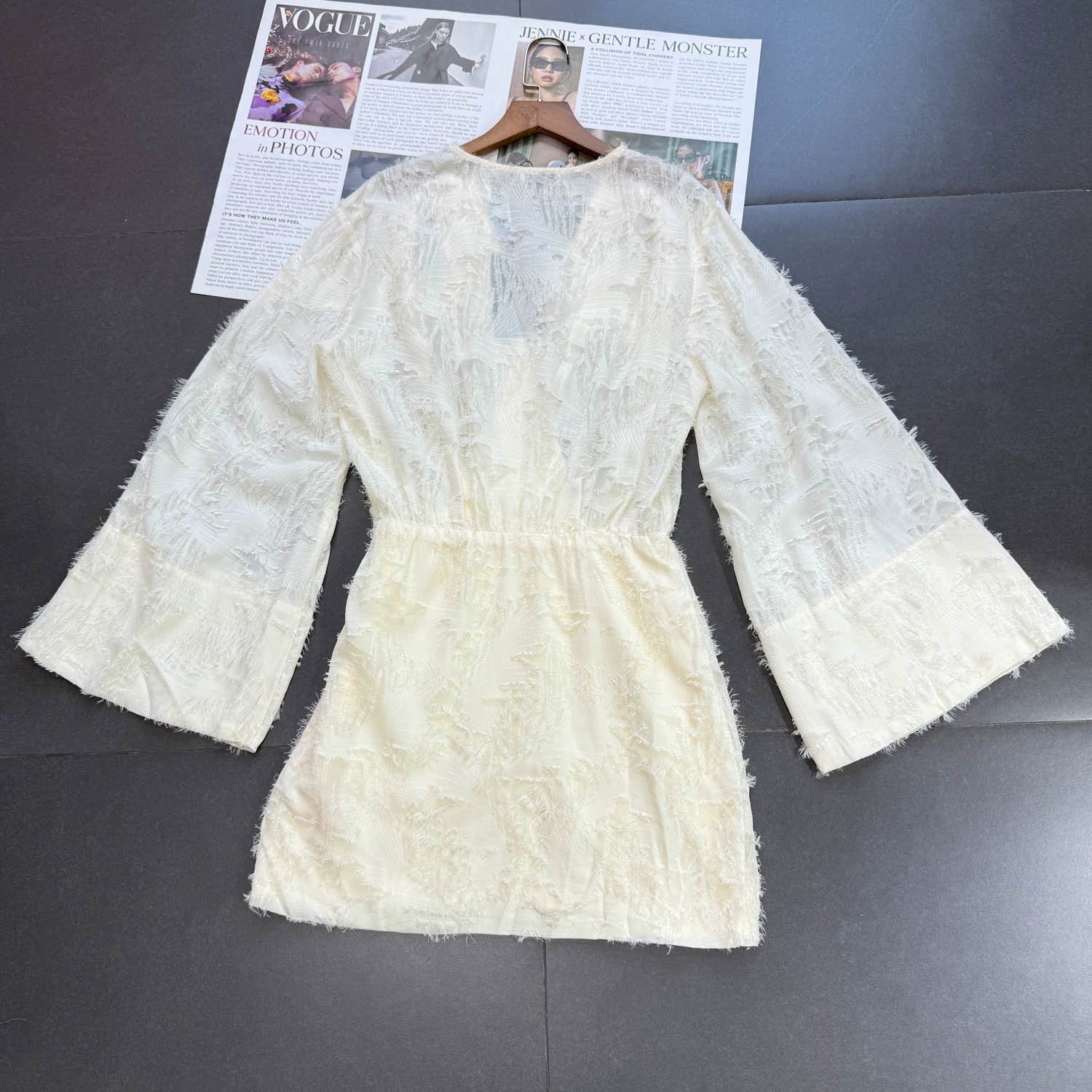 Cream apricot large flared sleeves mini dress