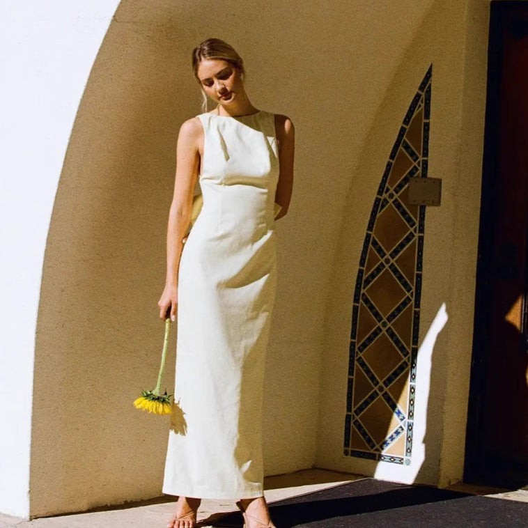 elsa bow backless maxi dress