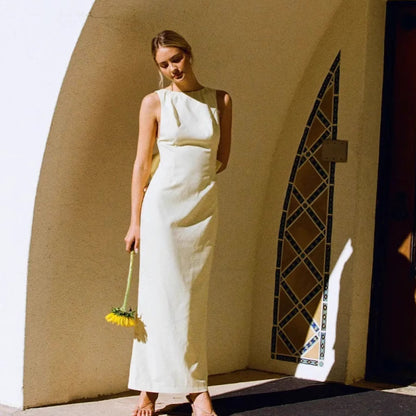 elsa bow backless maxi dress