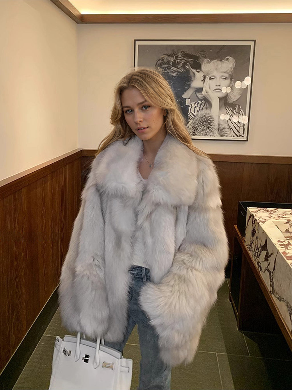 imitation fox fur thickened jacket