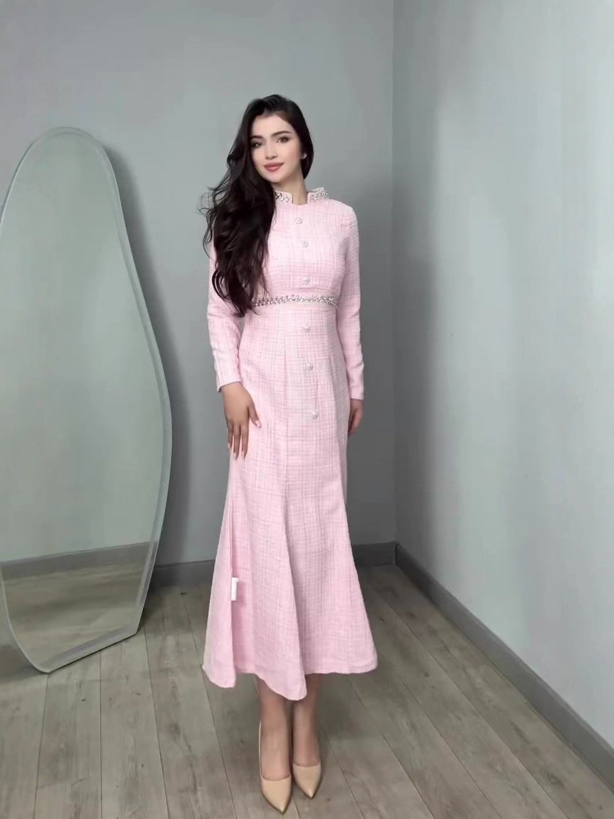 maria pink long sleeve maxi dress
