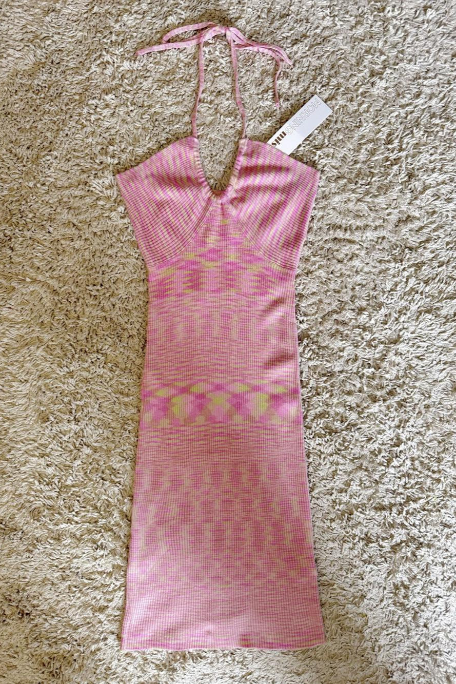 halterneck lace-up sexy backless knitted dress