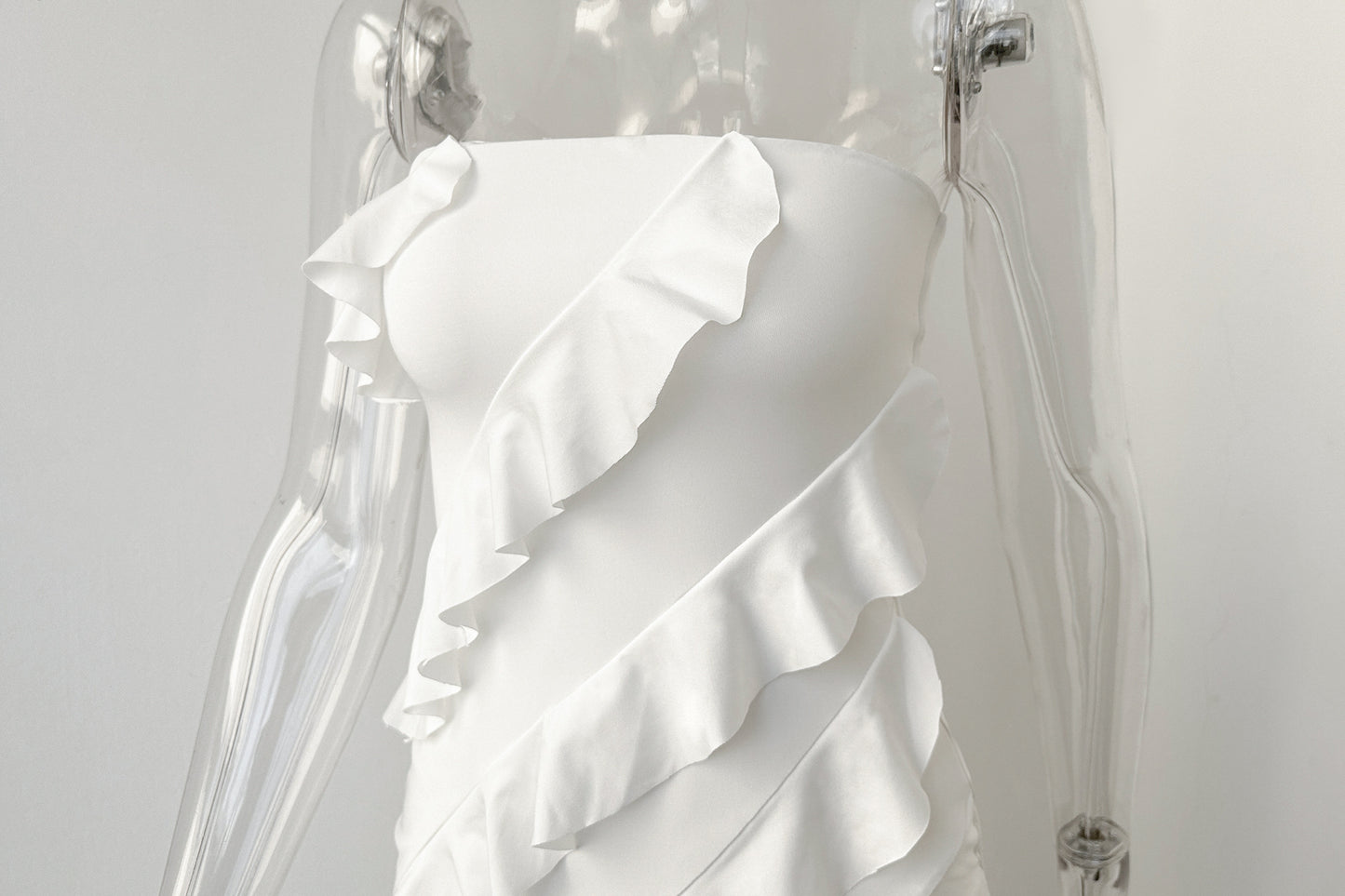 white Side-slit irregular strapless bodycon dress