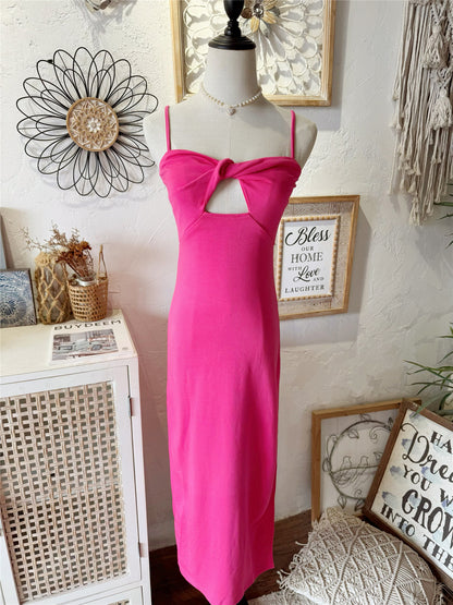rose red kink hollow side slit slip dress