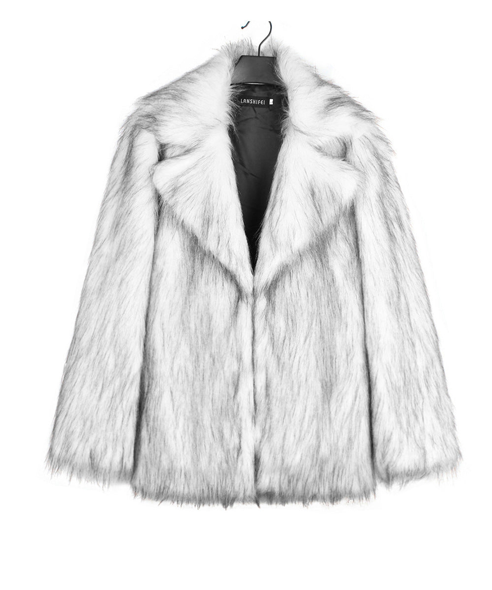 suit collar imitation fox fur coat