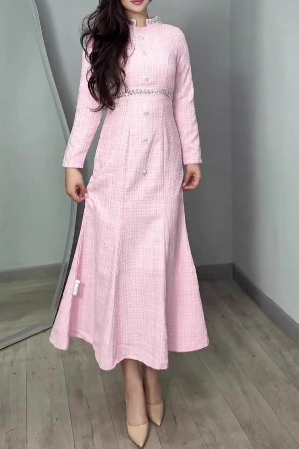 maria pink long sleeve maxi dress