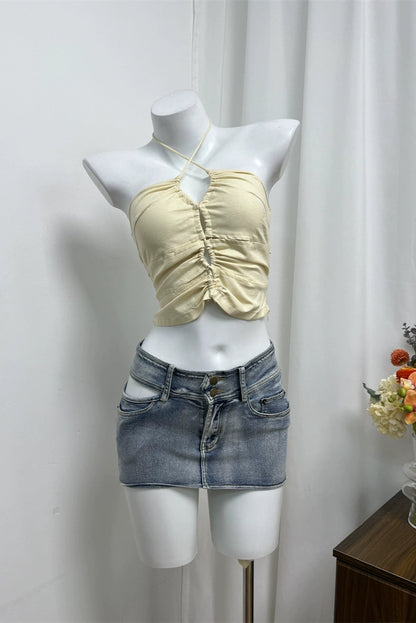 Light Yellow Hollow Halterneck Camisole