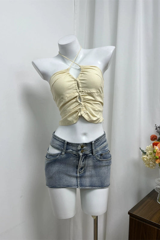 Light Yellow Hollow Halterneck Camisole