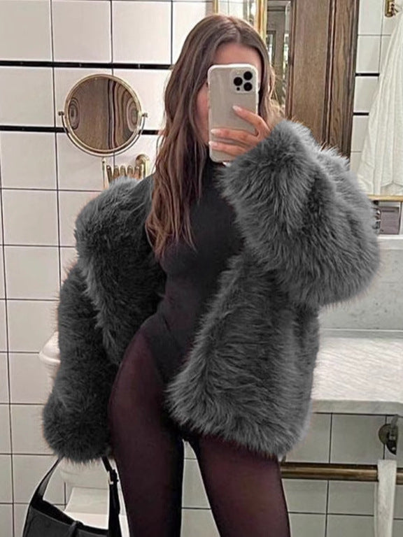 suit collar imitation fox fur coat