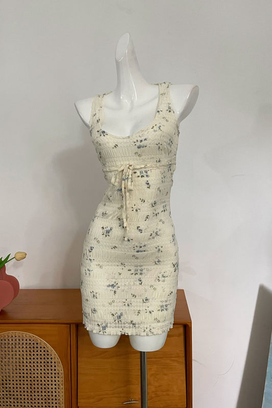 Texture Printed Lace Sleeveless mini Dress