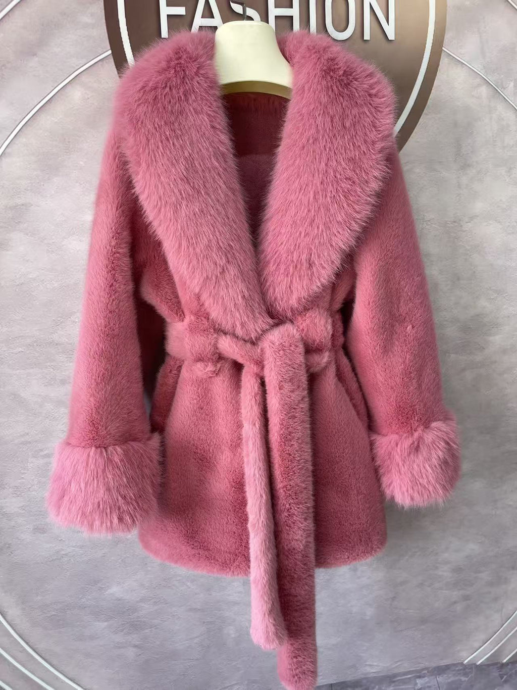 Big Fur Collar Long Mink Faux Fox Coat