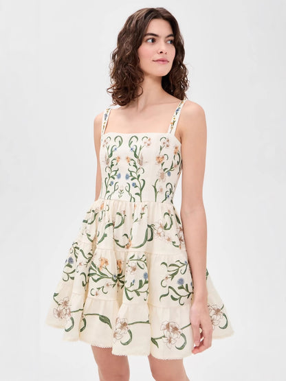vacation Floral vine print a-line mini dress - green