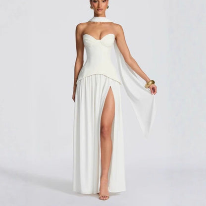 white gauze fishbone bandeau maxi dress