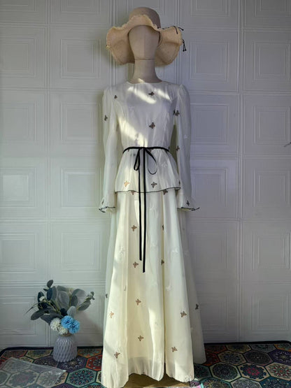 white long-sleeved tunic maxi dress