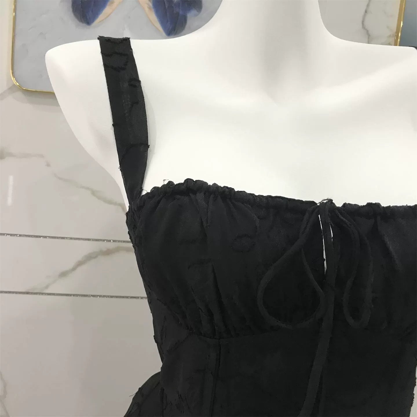 black low-cut midi dress