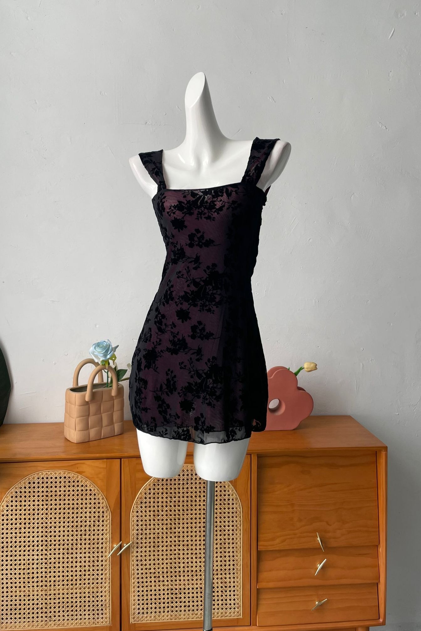 black floral lace mini dress