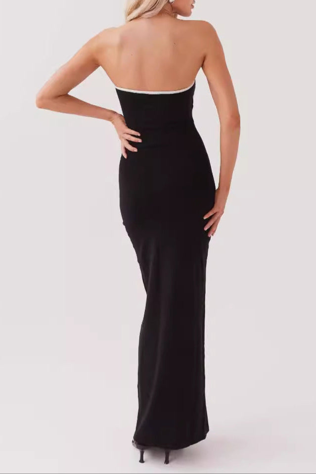 black bandeau knitted dress