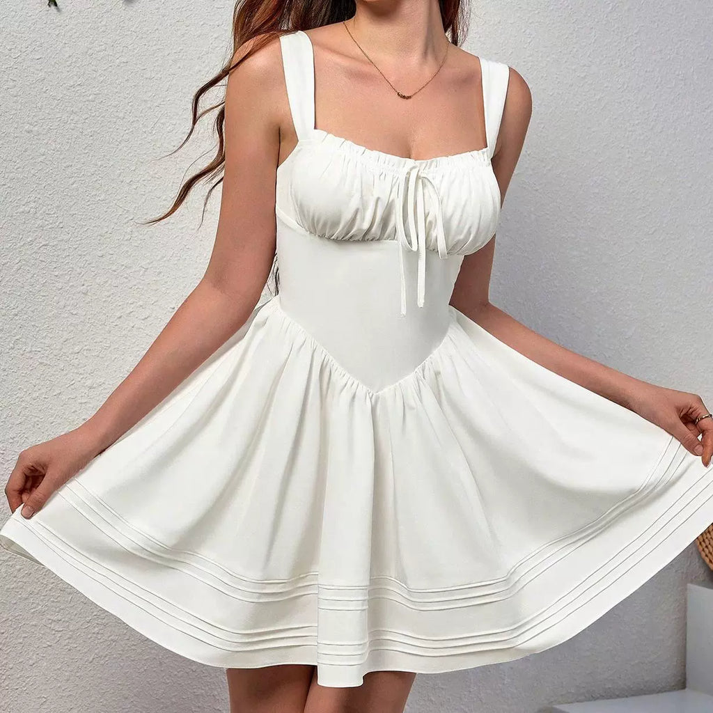 white suspender A-line mini dress