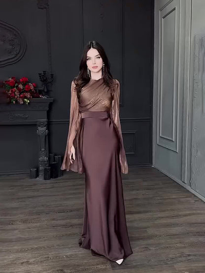 spliced large swing sleeves satin dress
