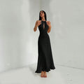 V-neck sleeveless halter maxi dress in black