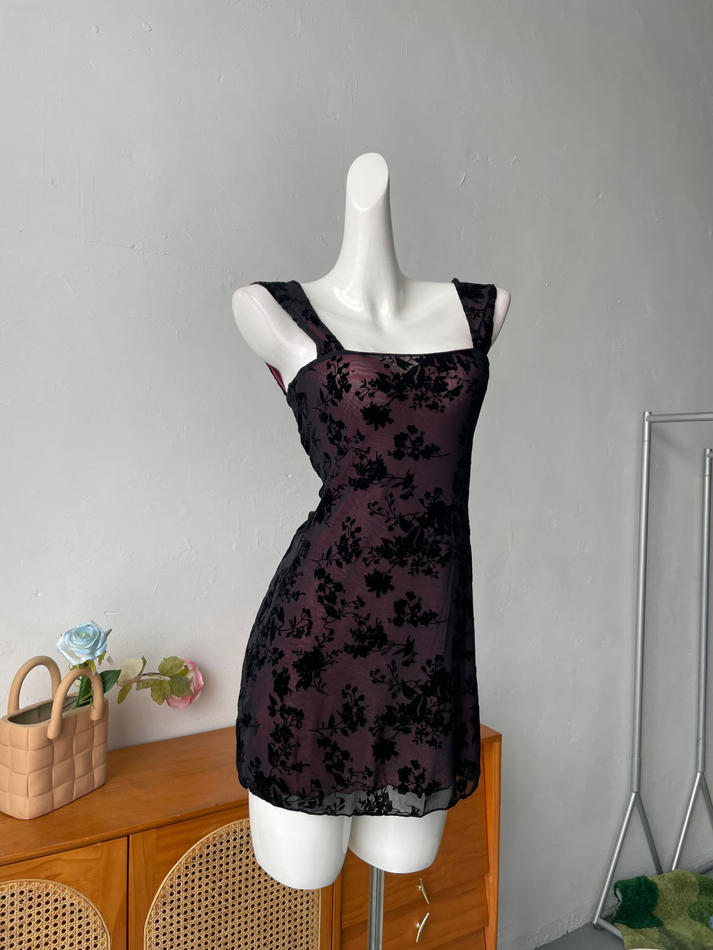 black floral lace mini dress
