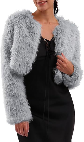 faux fur coat long sleeve collarless jacket