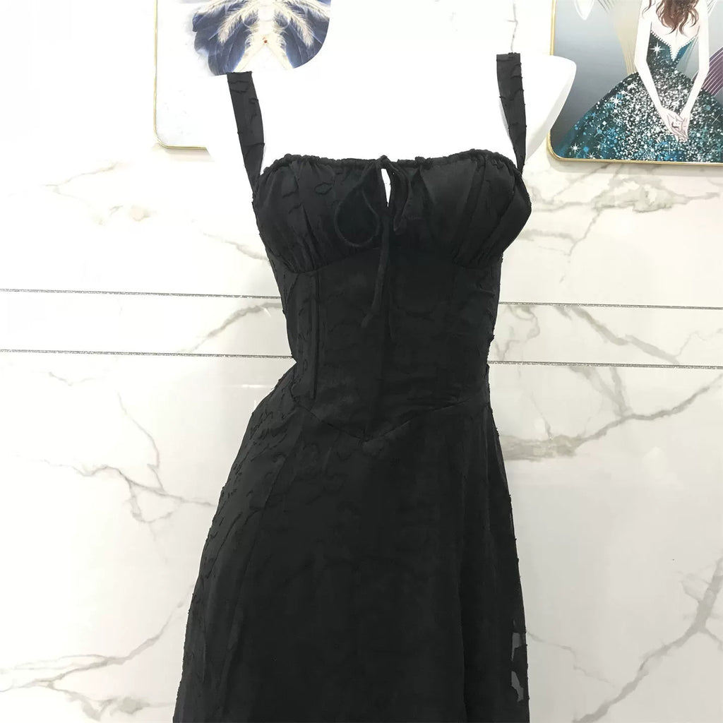 black low-cut midi dress