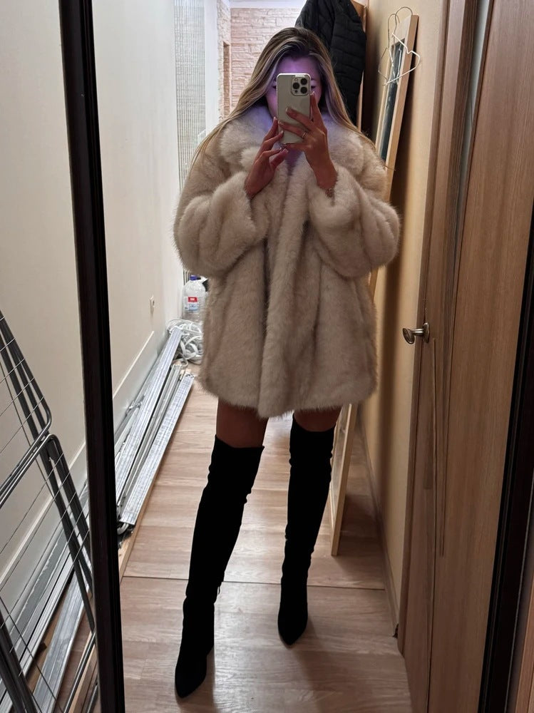 imitation fox fur coat in winter