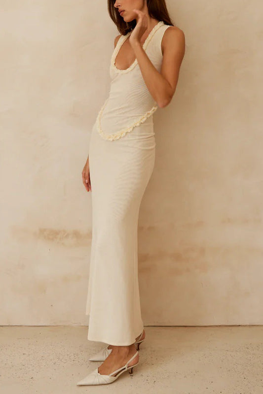 white lace sleeveless maxi dress