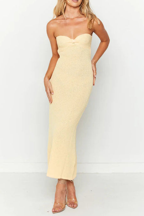 yellow Backless strap knitted maxi dress