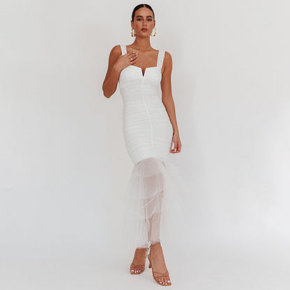 white spliced slip dress