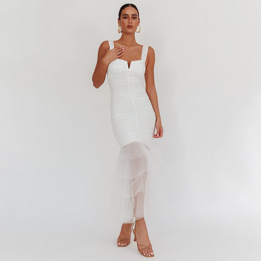 white spliced slip dress