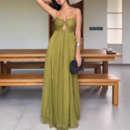 vicky green Spaghetti strap U-shaped maxi dress
