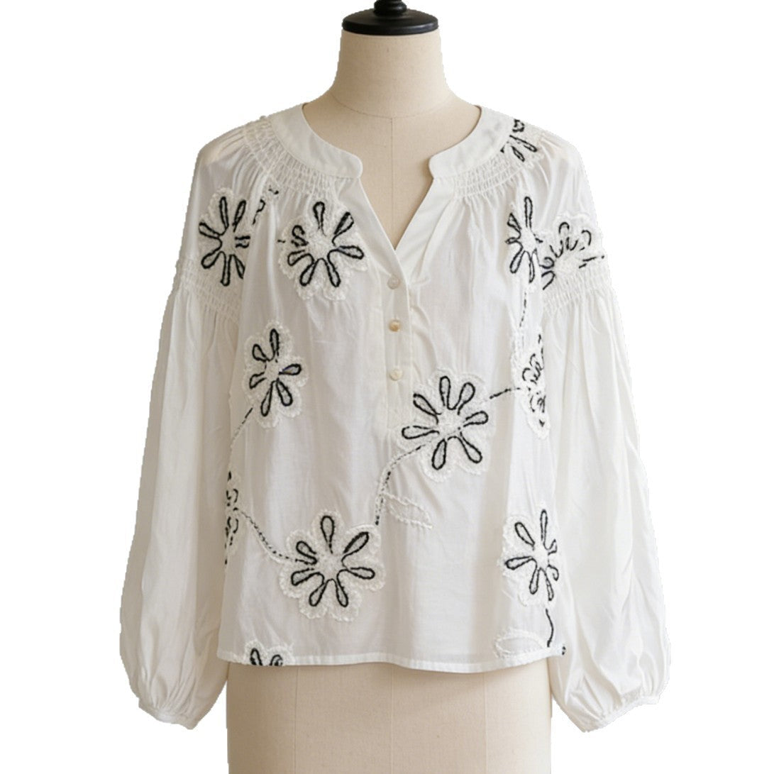 lower embroidery versatile stand-up collar long sleeve shirt