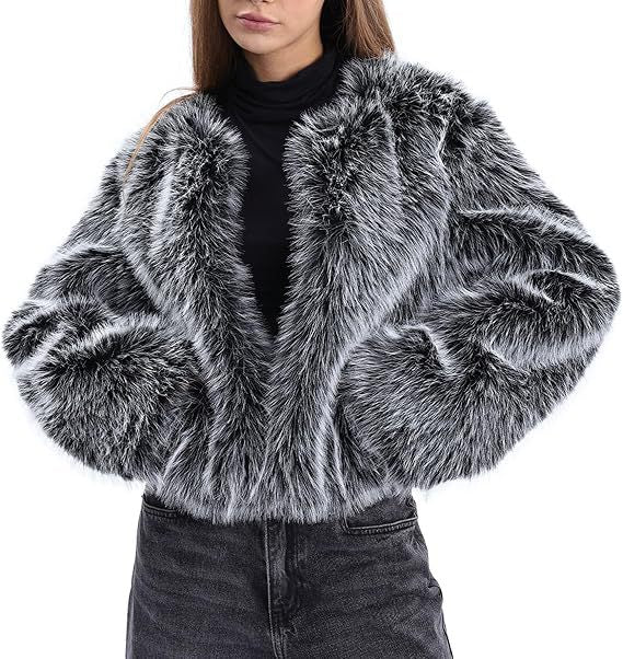 faux fur long-sleeved front open cropped coats