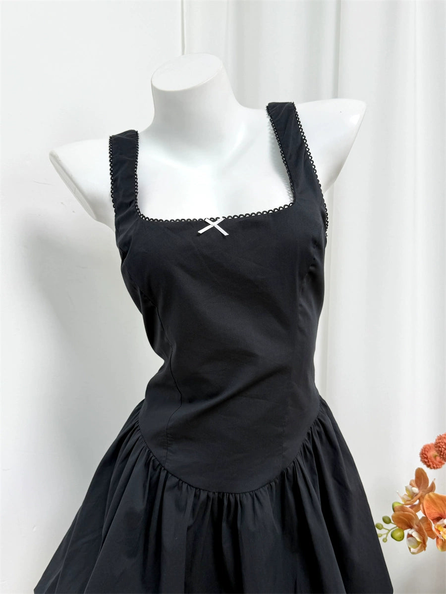 black bubble square neck open back  mini dress